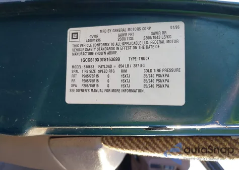 1996 Chevrolet S Truck S10 from USA, damaged, VIN 1GCCS19X0T8163699